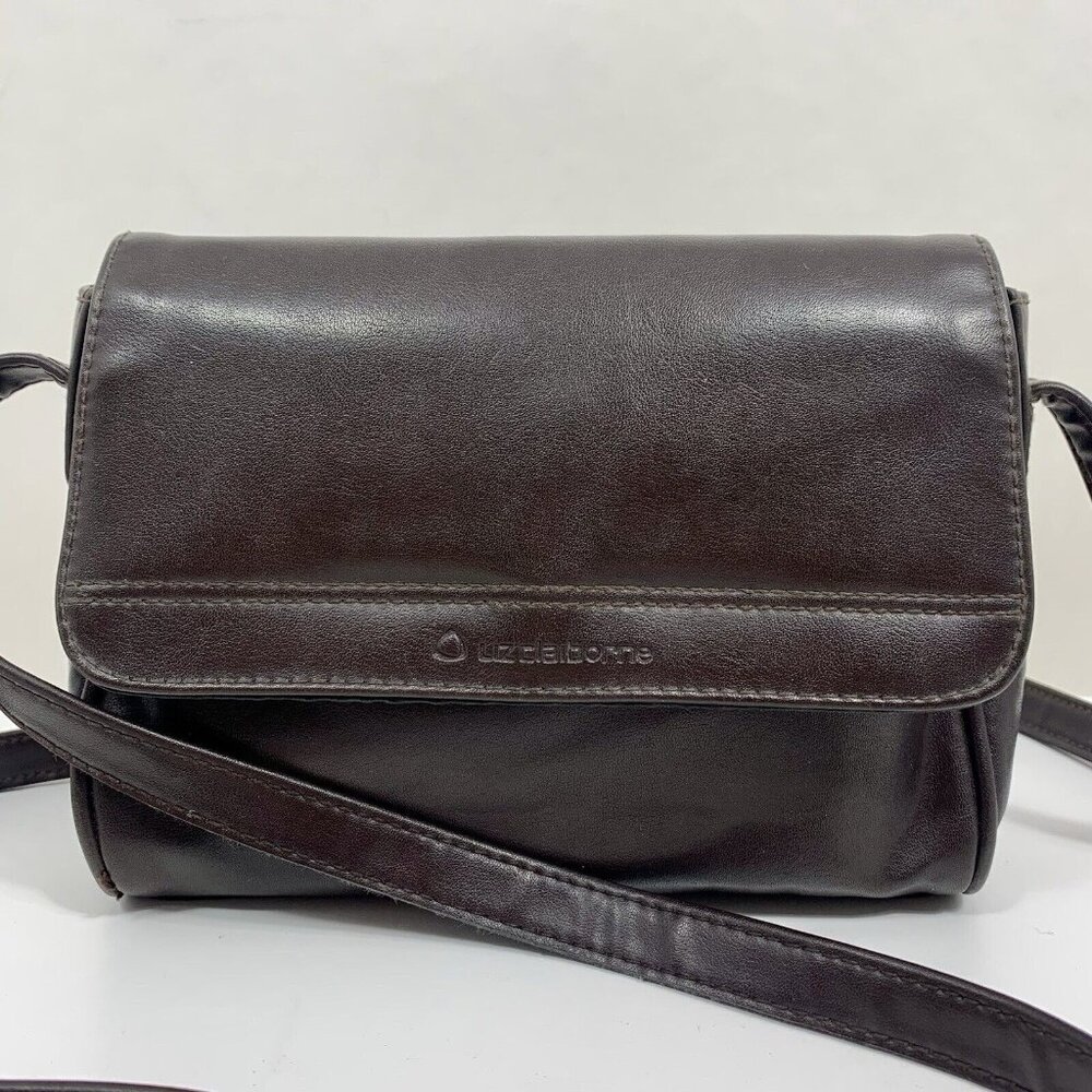 LIZ CLAIBORNE Dark BROWN Shoulder CROSSBODY Travel Bag Flap Front Wallet Back